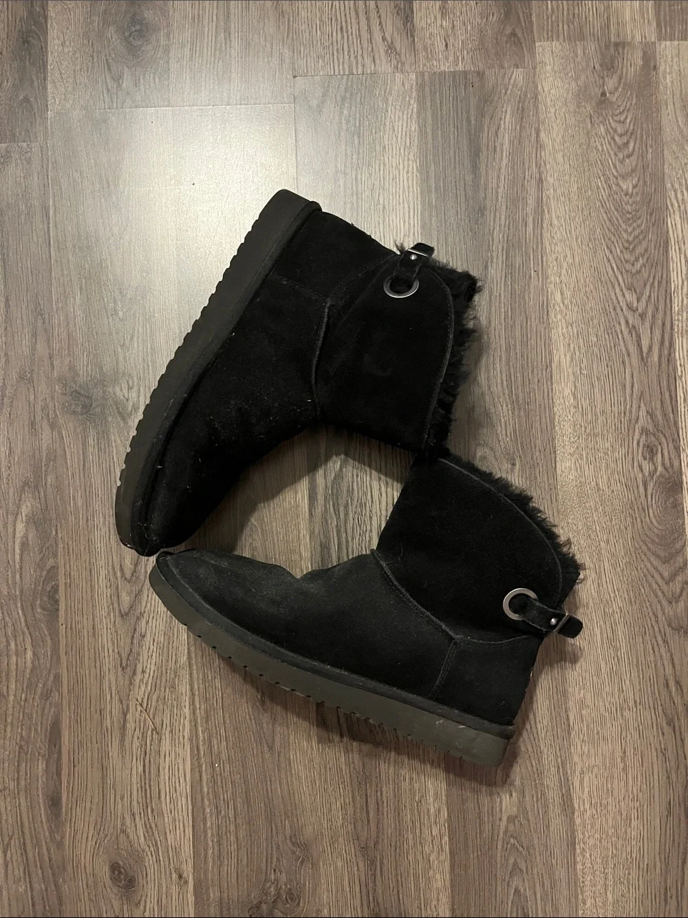 Koolaburra Black Faux-Suede Fleece-Lined Ankle Boots